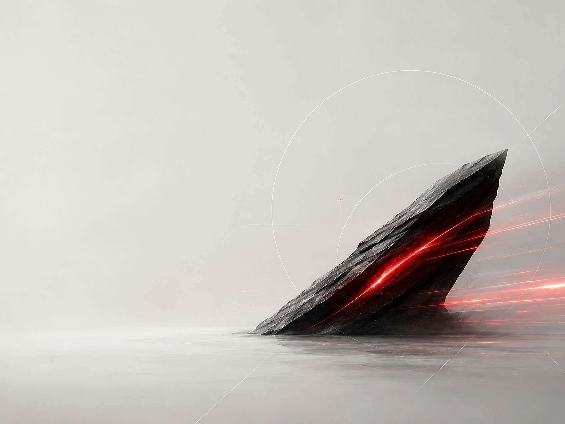Abstract black architectural shard with red illuminated energy accent
